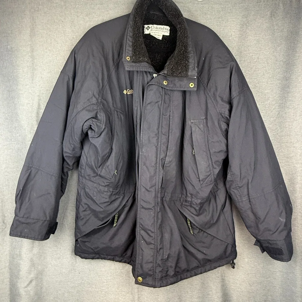 Columbia Jacket Men's XL Black Heavy‎ Lined Bomber Ski Warm Coat VTG